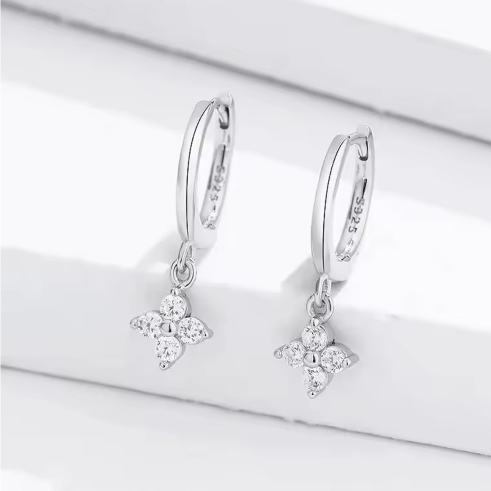 925 Sterling Silver Dainty Hoop Earrings with CZ Flower Charm Elegant Minimalist